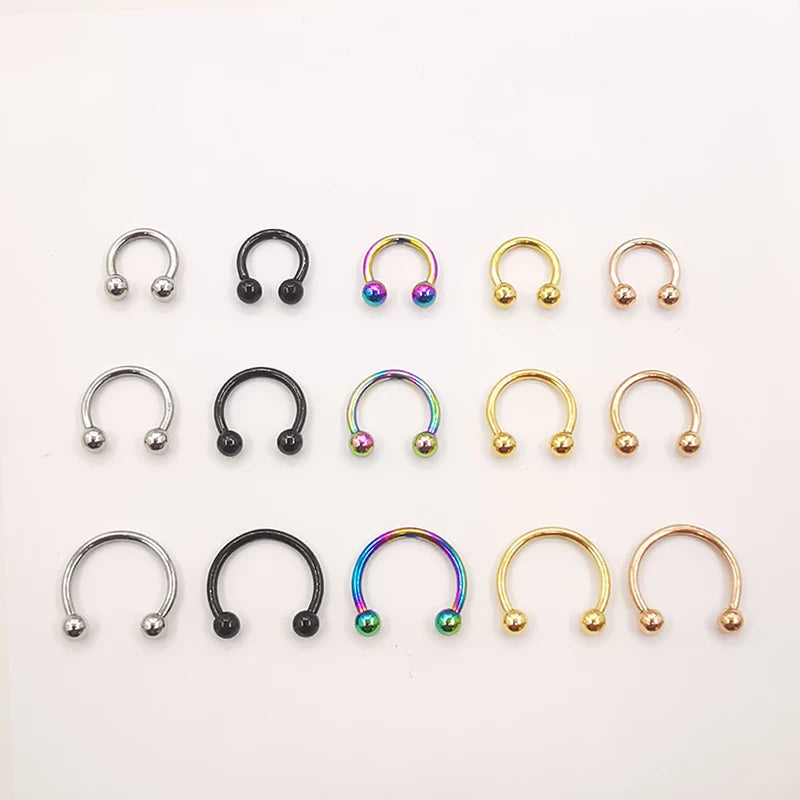 20 Pcs Stainless Steel Circular Barbell Lip & Eyebrow Rings Body Piercing Jewelry