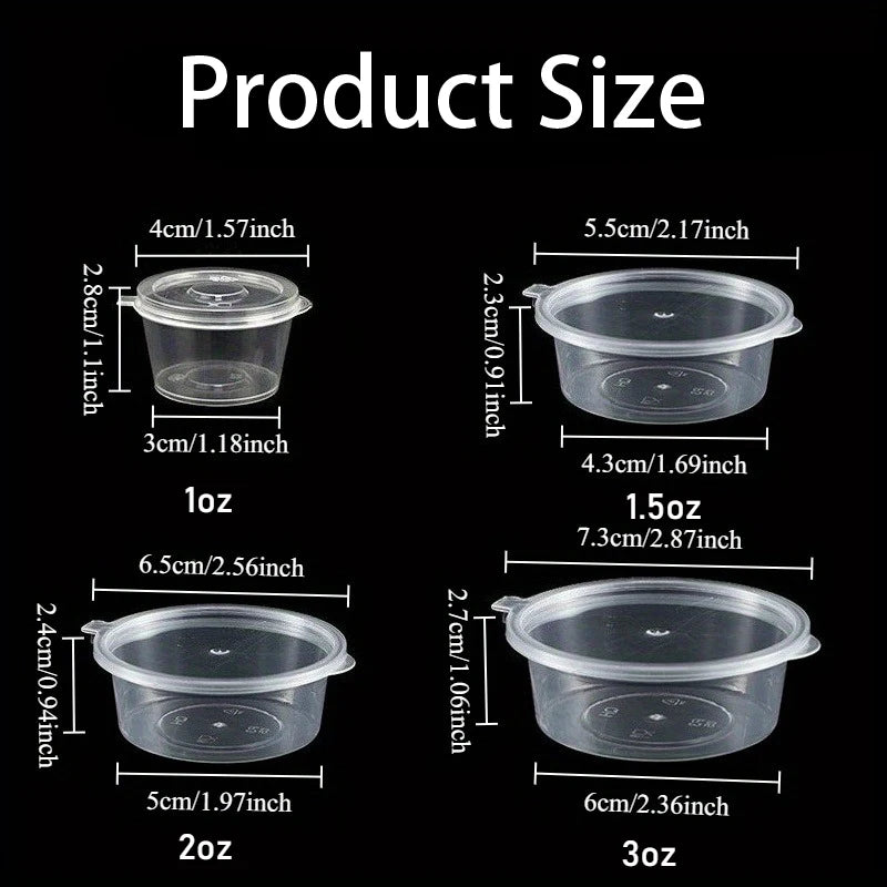 Disposable Sauce Cups with Lids - Leak-Proof Small Salad Dressing & Seasoning Containers, Bulk Pack