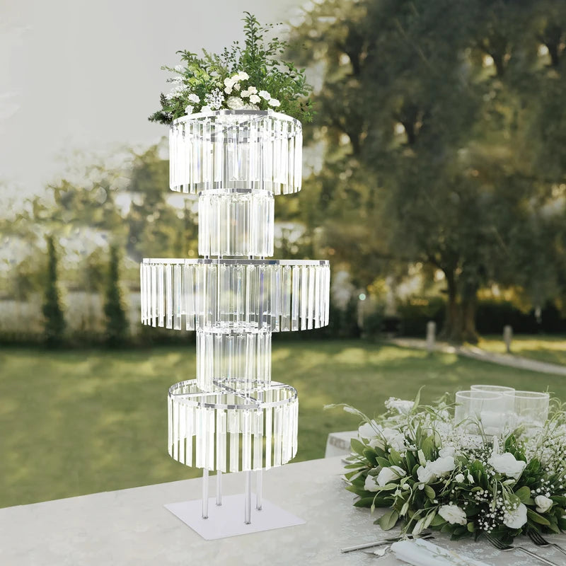 5-Tier Wedding Centerpiece Flower Stand with Acrylic Hanging Vases - Gold/Silver/Red/Light Grey/YELLOW