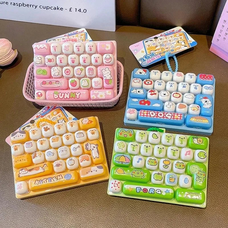 26-Key Cap Keyboard Keychain Fidget Stress Button Bag Charm Gift - Multiple Colors