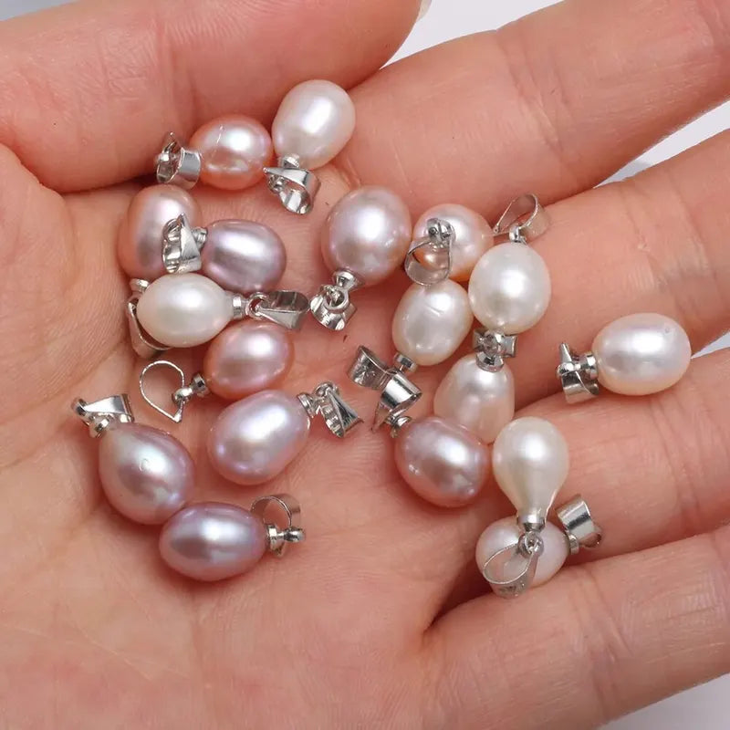 Natural Freshwater Pearl Pendant Beads for Jewelry Making - 7-8mm AAA 4pcs