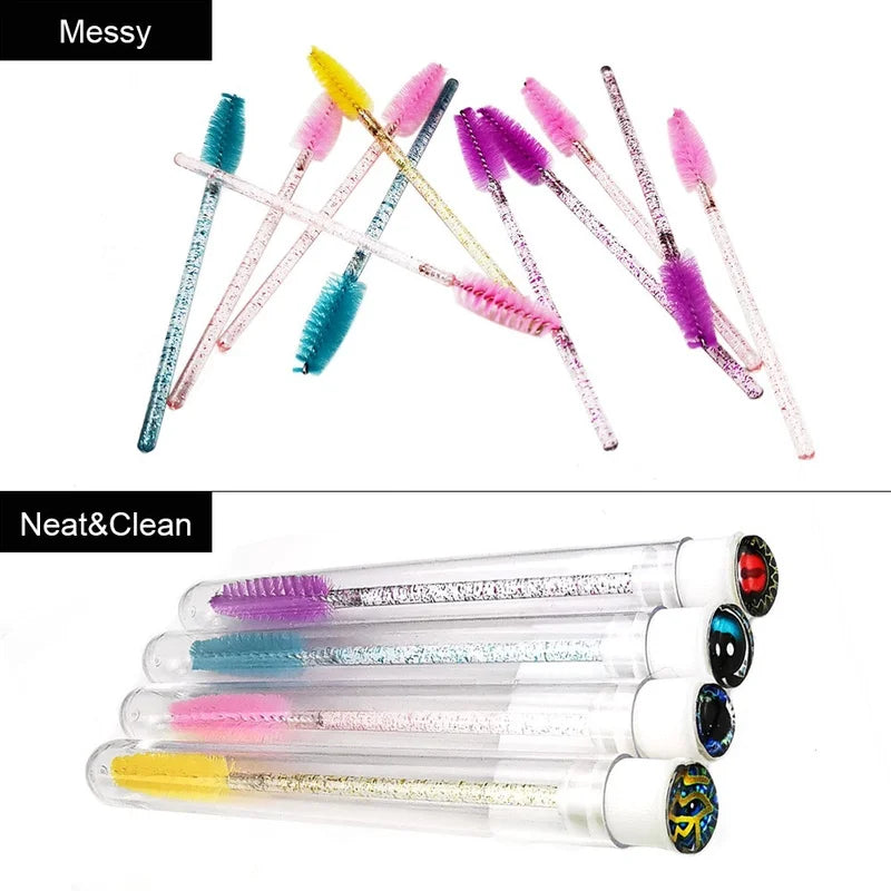 50 Pcs Reusable Eyelash Brush Wands & Eyebrow Brushes Dustproof Sparkling Bottom