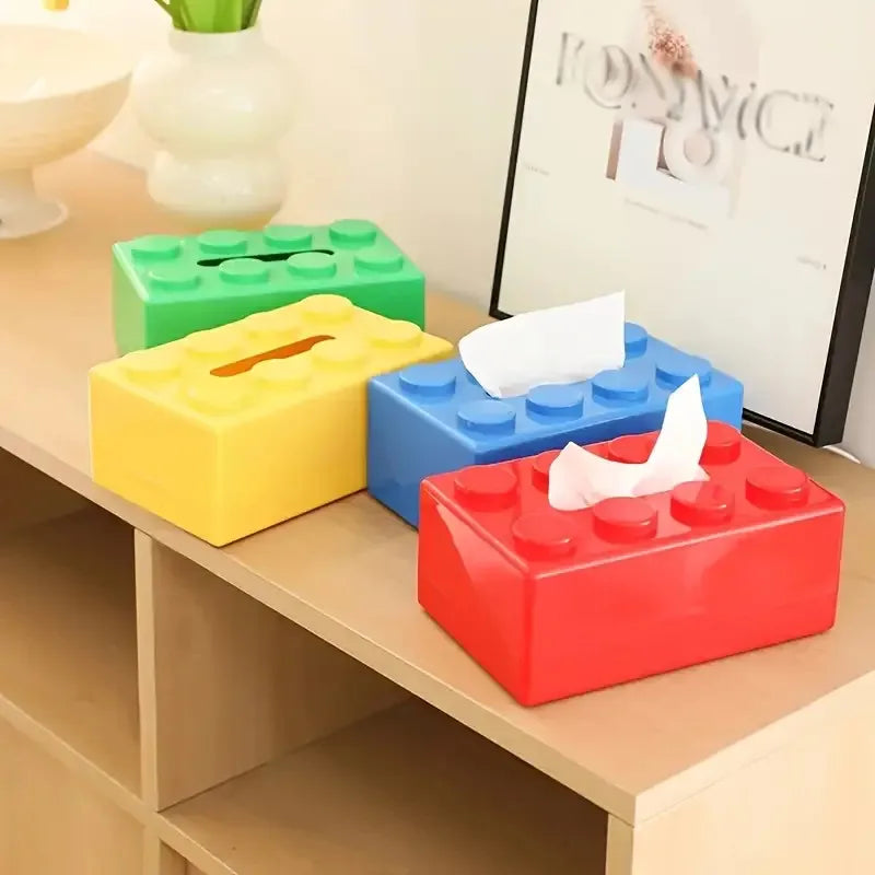 Building Block Shaped Tissue Box - Multifunctional Plastic Storage for Home & Coffee Table Decor