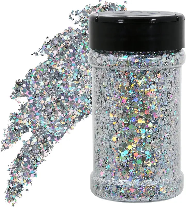 Silver Holographic Nail Glitter Mix 50g Chunky & Fine Glitter for Nail Art & Crafts