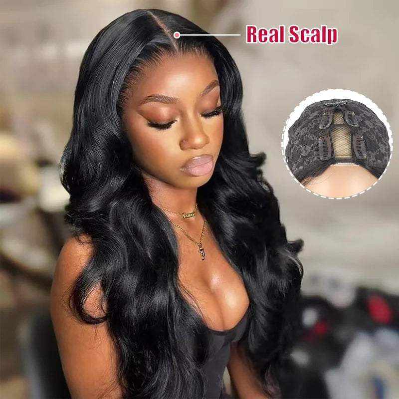 V Part Human Hair Wigs for Women - Body Wave, Natural Color, Beginner Friendly Clip-In Style