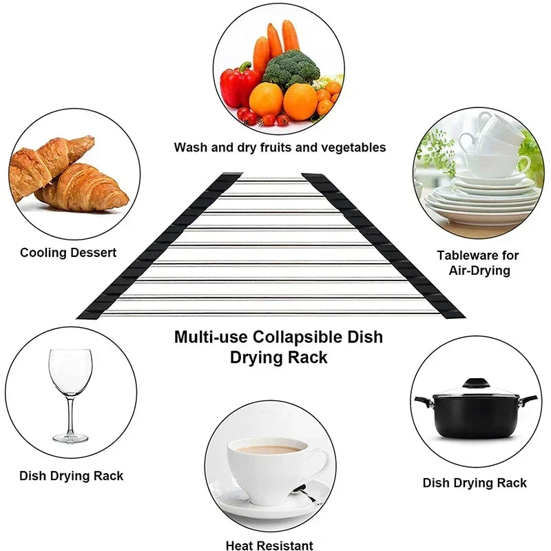 Foldable Stainless Steel Dish Drying Rack for Kitchen Sink & Countertop