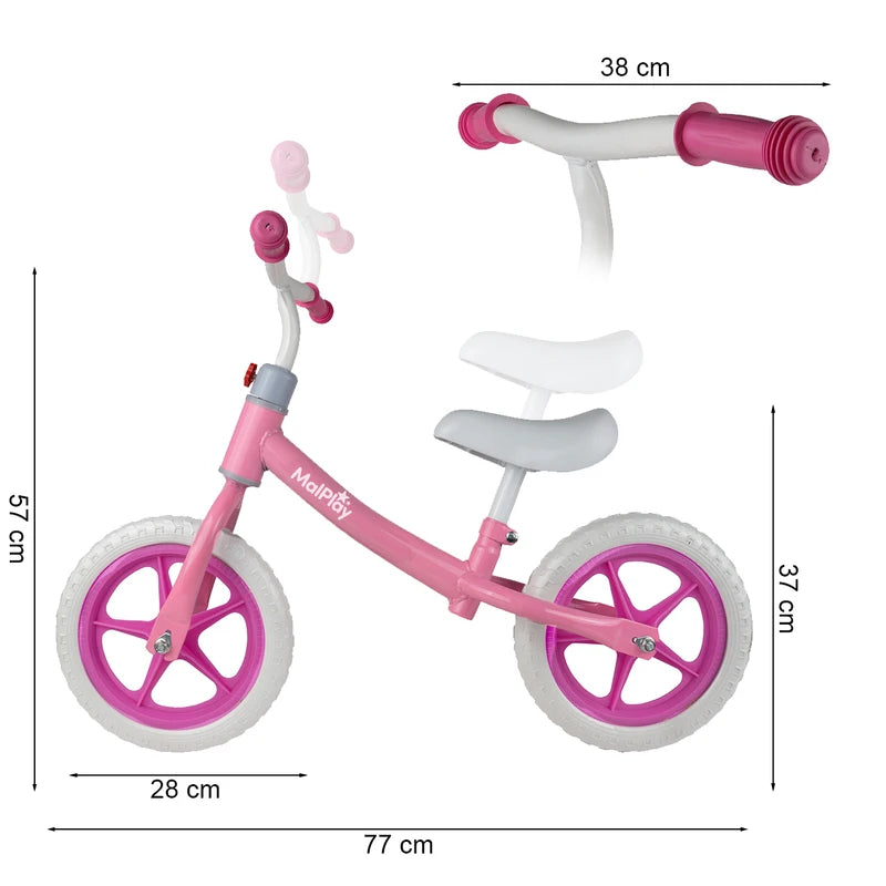 Kids 12-inch Pink and White Balance Bike with EVA Wheels - Lightweight & Adjustable