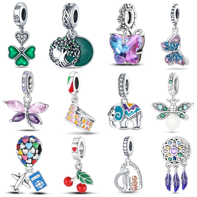 DIY Silver Bracelet Charms Set with Owl Sea Turtle Octopus & Blue Zircon - Multiple Colors