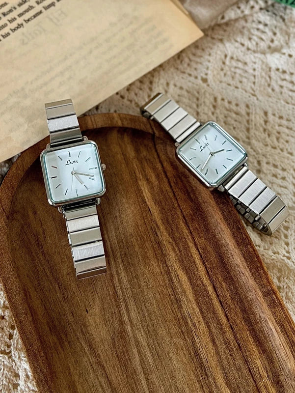 Women’s Retro Gold, Silver & Pink Quartz Watch with Stainless Steel Strap - Waterproof Casual Elegant Square Dial