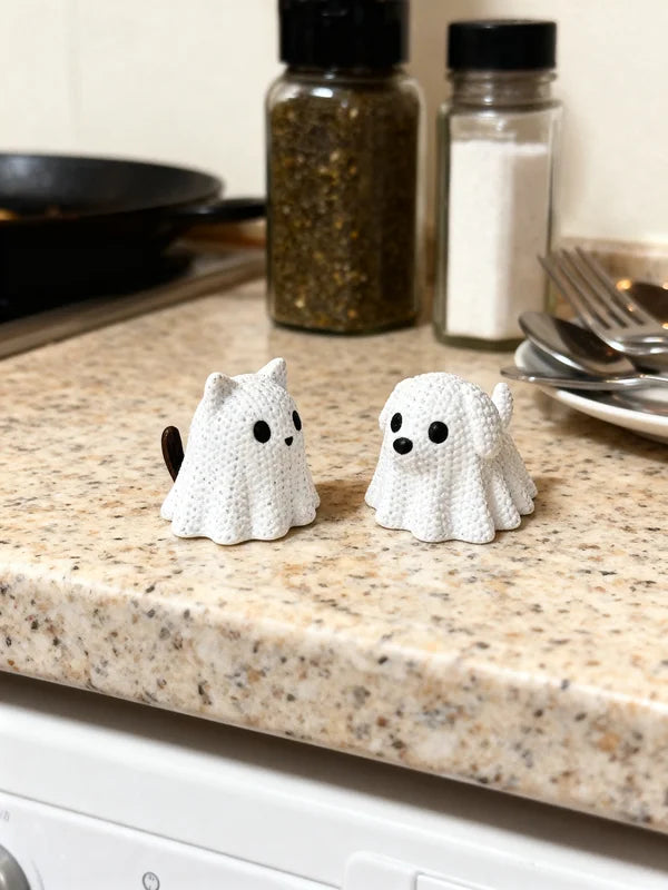 Ghost Cat and Ghost Dog Holiday Decorations Set - Halloween & Party Ornaments
