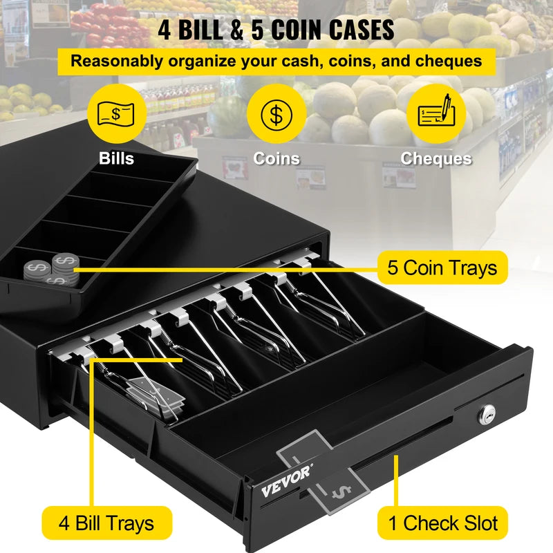 16-Inch Cash Register Drawer with Removable Coin Compartments for POS System - Multiple Colors