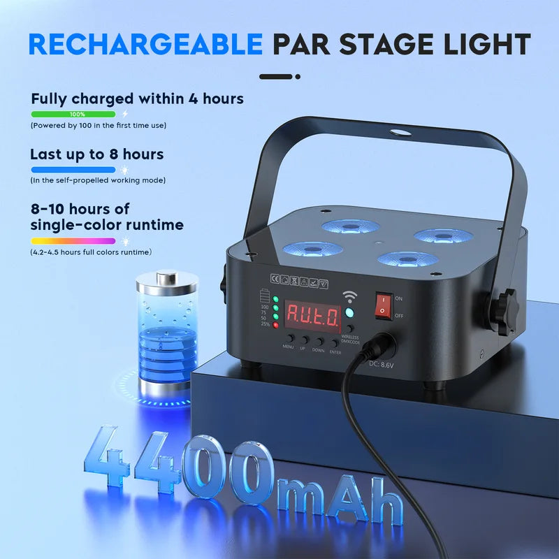Rechargeable Battery Par Lights Set with Flightcase for Party and Stage Effects