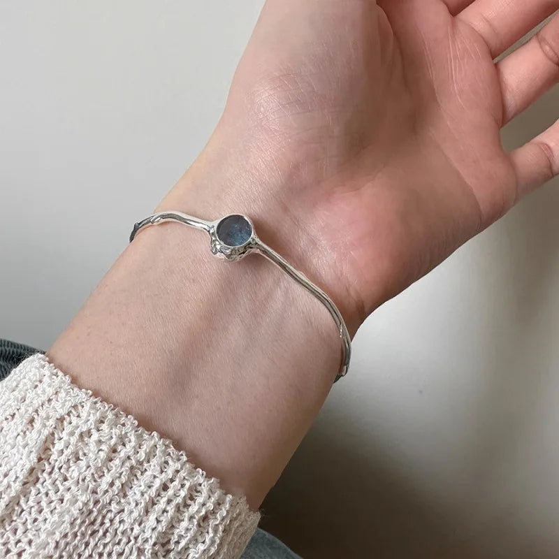 Sterling Silver Blue Crystal Bracelets for Women Trendy Irregular Branch Jewelry Gift