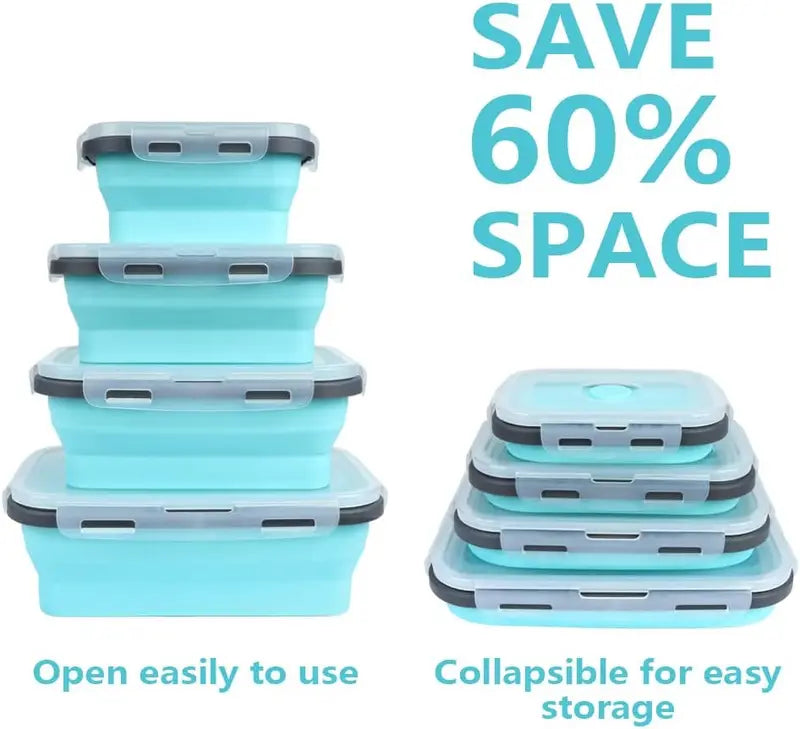 Collapsible Food Storage Containers Set with Lids & Vent - Silicone Meal Prep