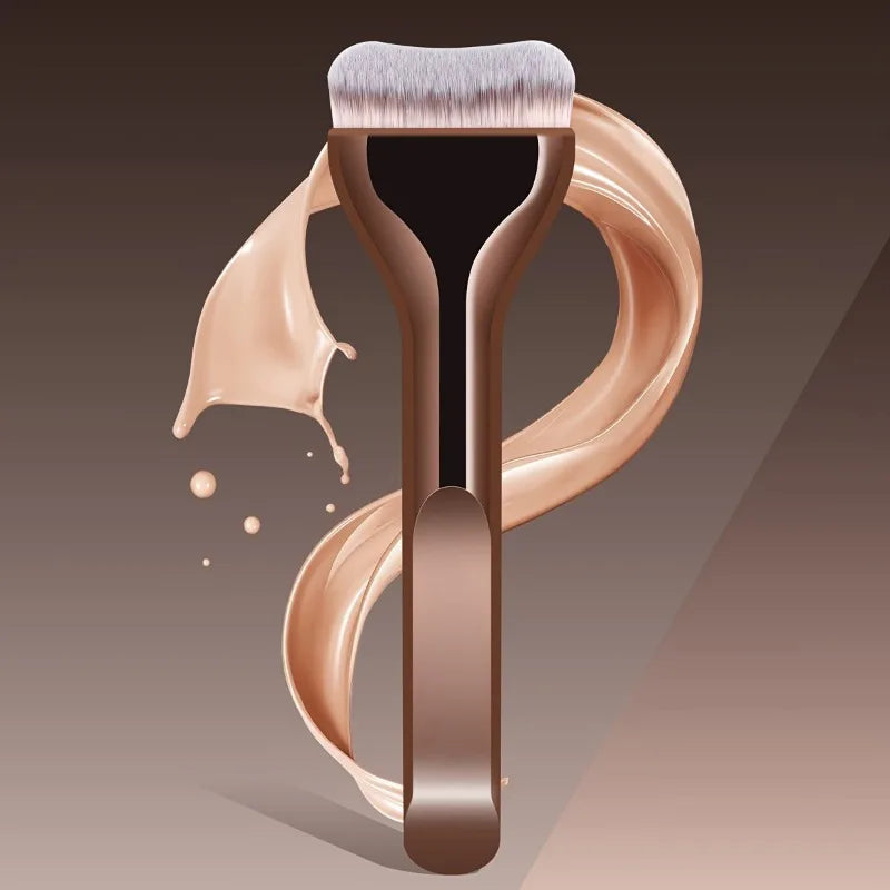 Professional Foundation Brush with Soft Nylon Bristles & Elegant Brown Handle for Liquid, Powder & BB Cream