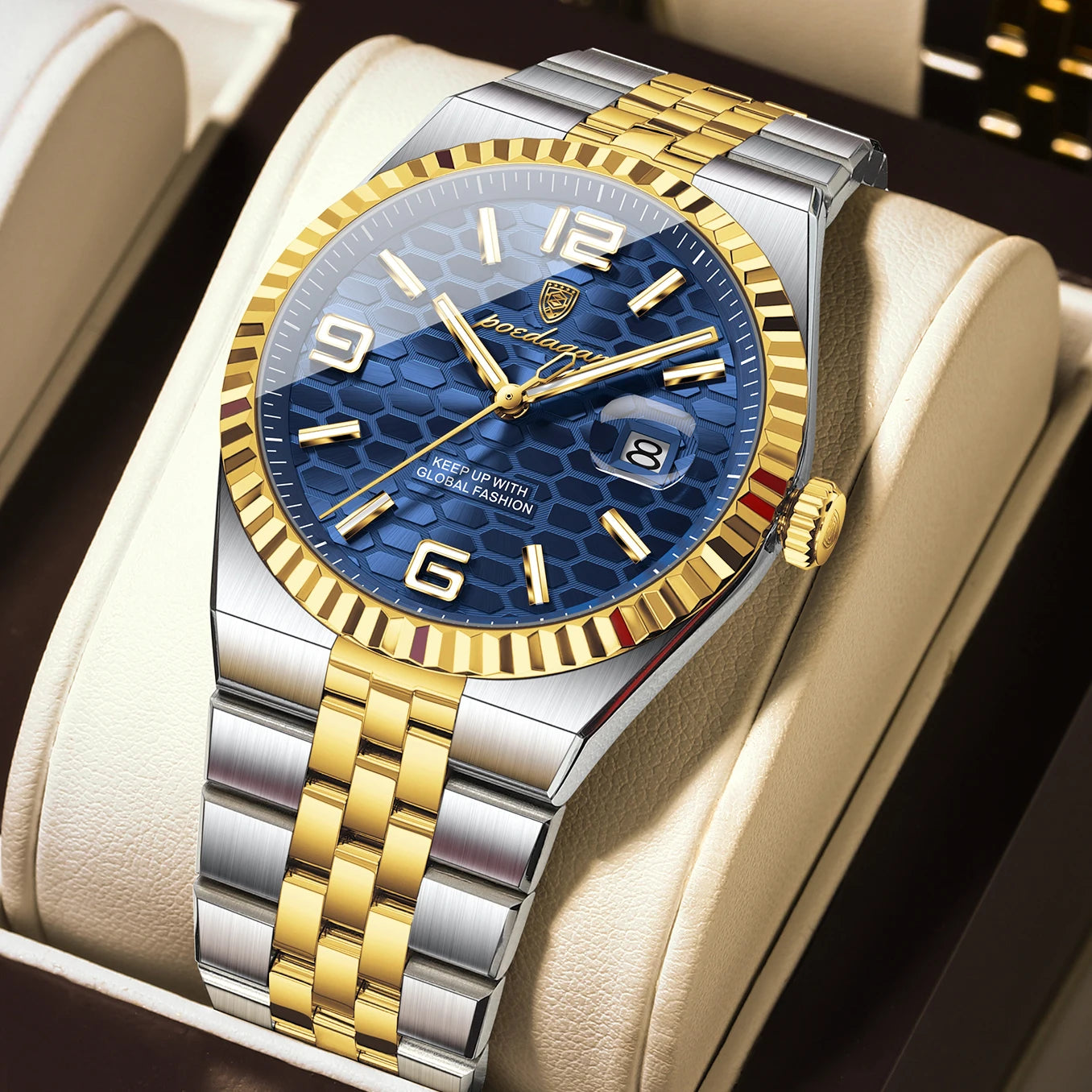 Luxury Men's Waterproof Luminous Dial Quartz Watch with Stainless Steel Band
