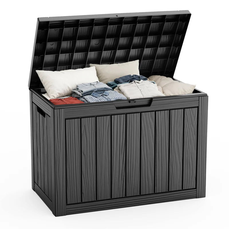 45-Gallon Waterproof Outdoor Storage Box with Locking Lid and Seat Bench