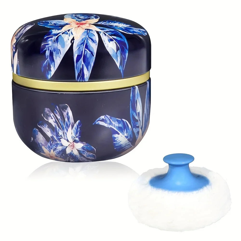 Cosmetic Loose Powder Container with Fluffy Puff & Floral Pattern, Travel Makeup Case