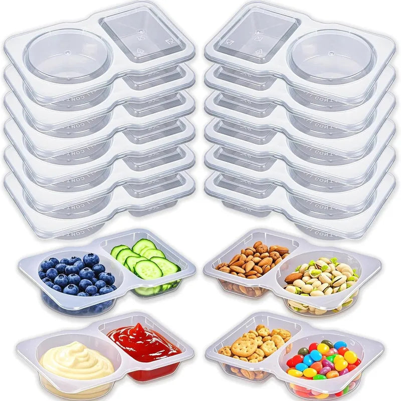 Double Compartment Food Storage Containers with Lids - Reusable Snack Boxes