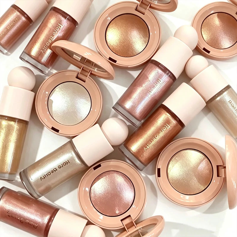 Silky Touch Highlighter & Liquid Blush Palette - Long-Lasting Oil Control Makeup