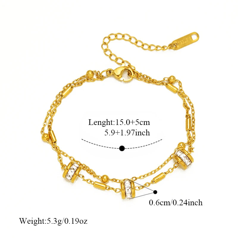 Women's Beaded Zircon Bracelet with 18K Gold PVD Plating - Elegant Jewelry