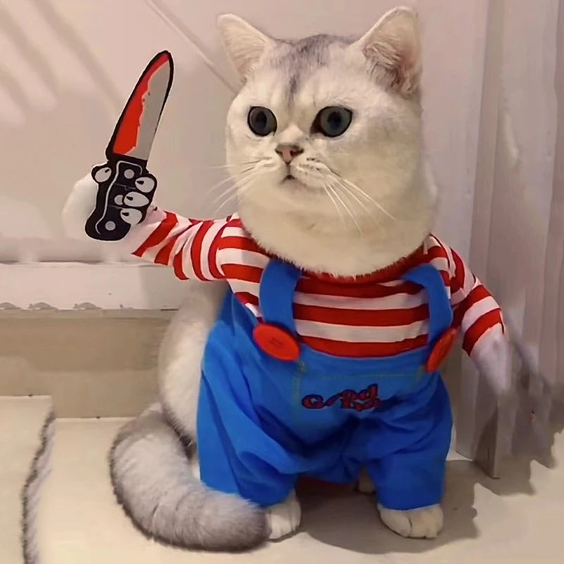 Funny Cat Halloween Cosplay Costume with Jumpsuit and Foam Knife - Small to XL