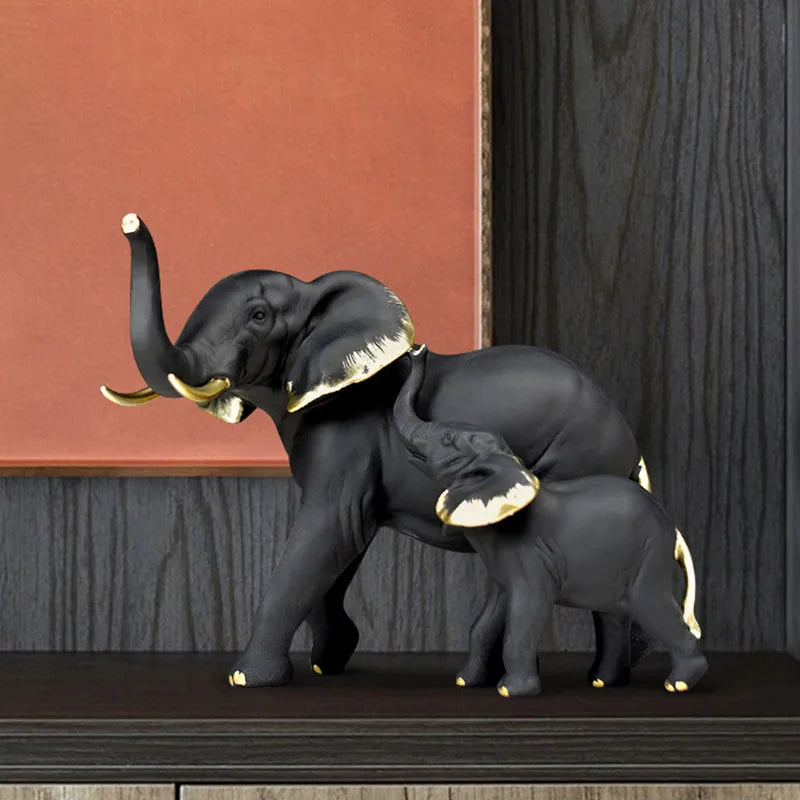 Resin Elephant Figurines for Home Decor Lucky Fortune Ornament Collection