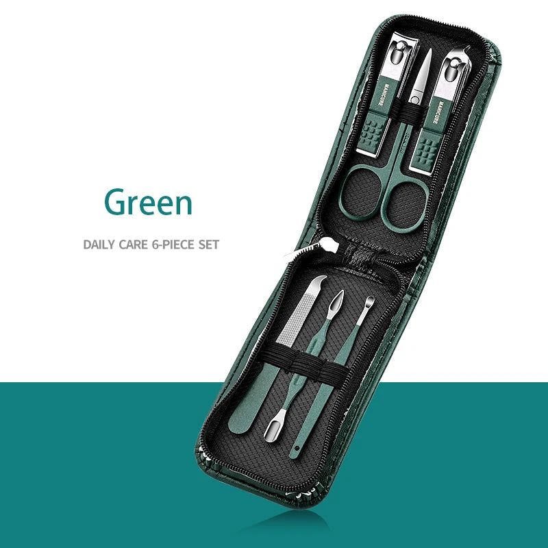 6-9 Pcs Manicure Set with Leather Case Professional Nail & Foot Care Tool Kits Stainless Steel Clipper Gift