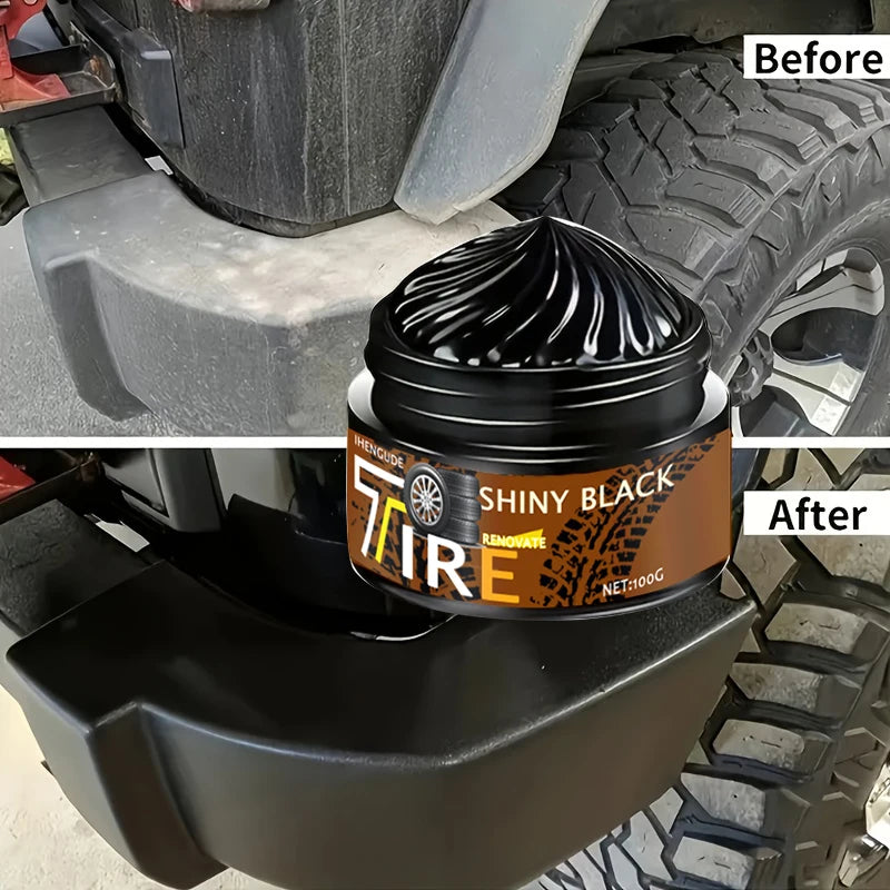 Car Tire Wax Polish with Sponge Applicator - Long-Lasting Gloss, Rubber & Plastic Repair