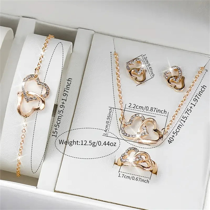 Heart Women's Watch Set with Butterfly Jewelry - Golden Quartz, Resin Band, Analog