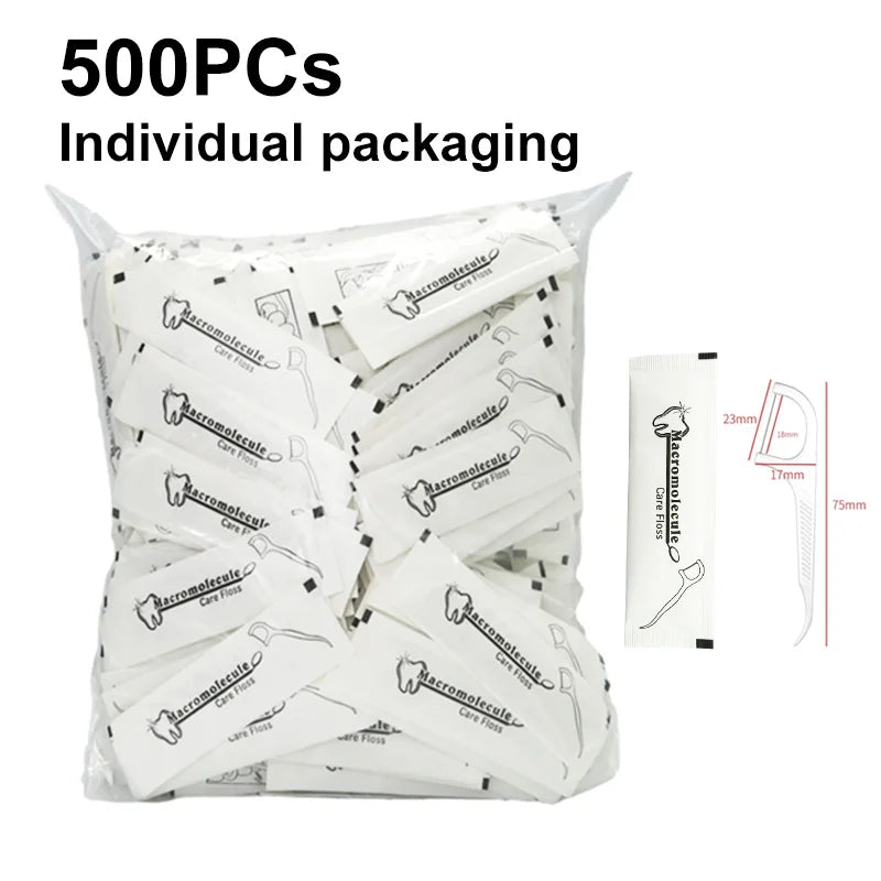 500Pcs Disposable Eco-Friendly Dental Floss Picks with Toothpick End