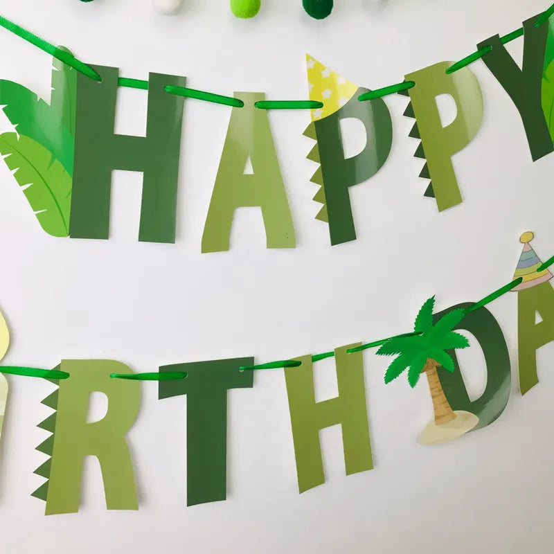 Dinosaur Birthday Garland Banner with Balloons - Jungle Animal Party Decor