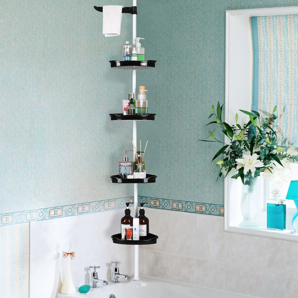 Adjustable Corner Shower Caddy with Tension Pole, 4-Tier Bathroom Storage Organizer
