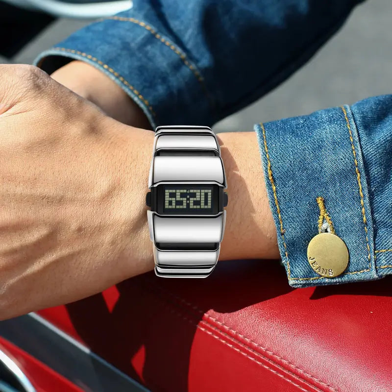 Digital Men’s Sports Watch Waterproof Alarm Date Stainless Steel Sport Watch