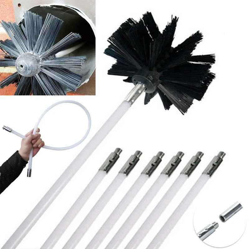 Flexible Chimney Sweep Brush and Rod Kit for Flue Cleaning - Black & Blue