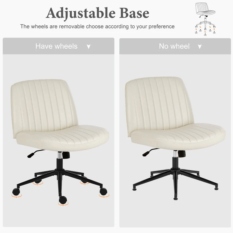 Armless Cross Office Chair with Wheels & Height Adjustable Support Seat