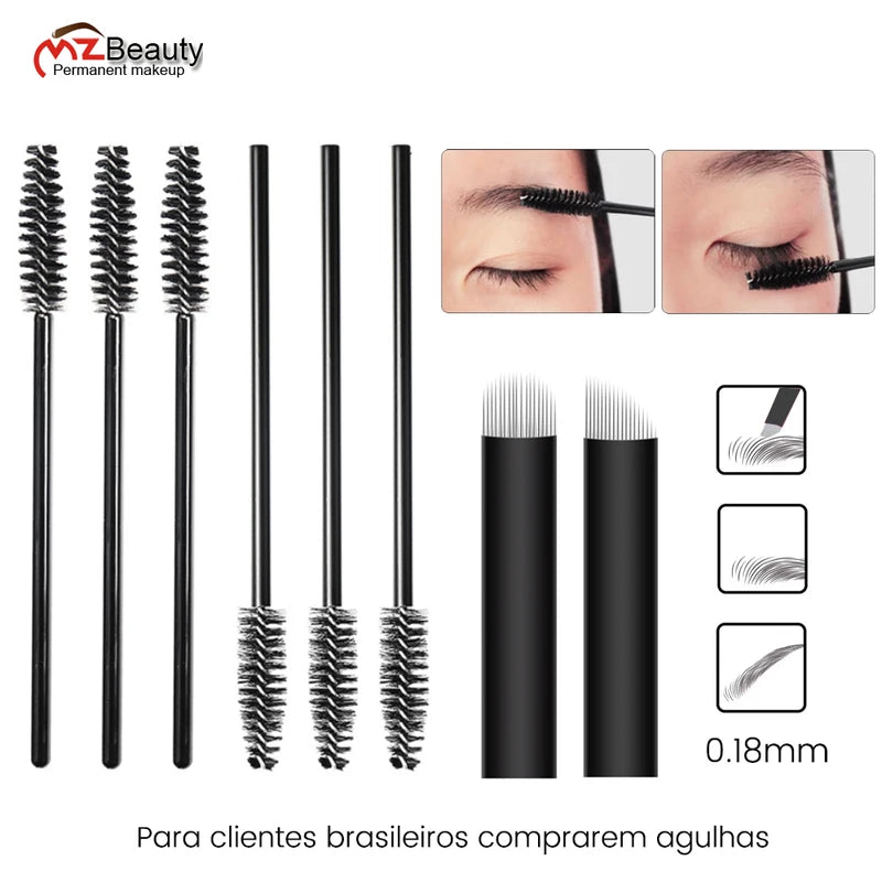 Disposable Microblading Eyelash Brush Kit with 0.18mm Needles & Blades