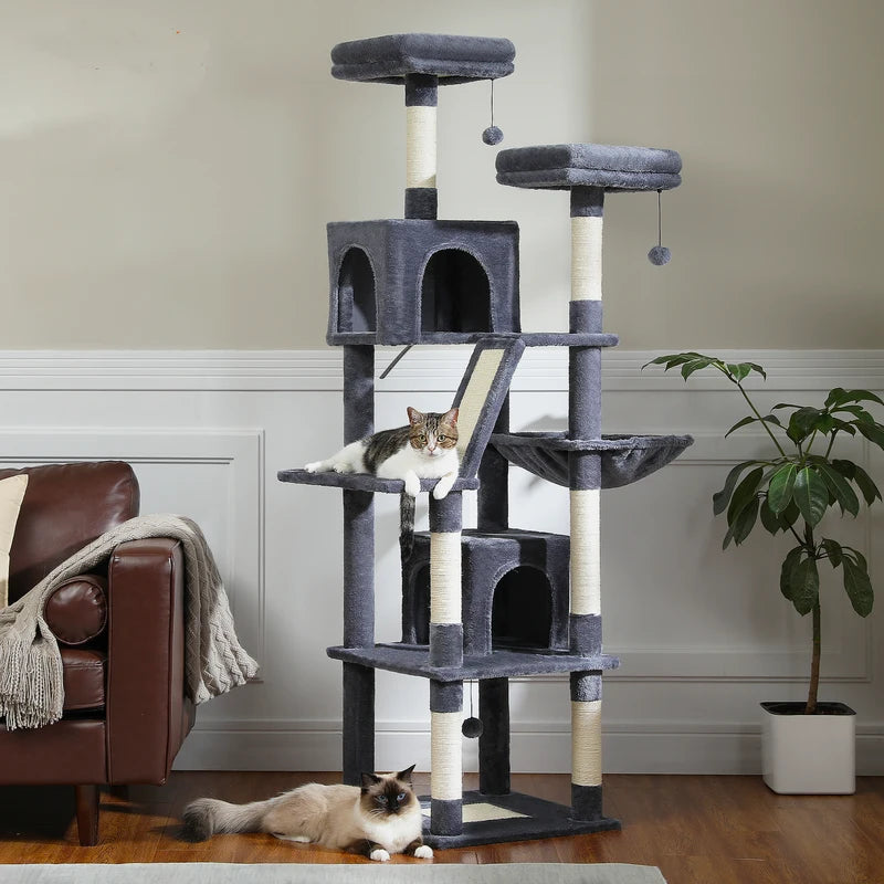 Large Multi-Level Cat Tree Tower with Scratching Posts and Caves for Indoor Cats
