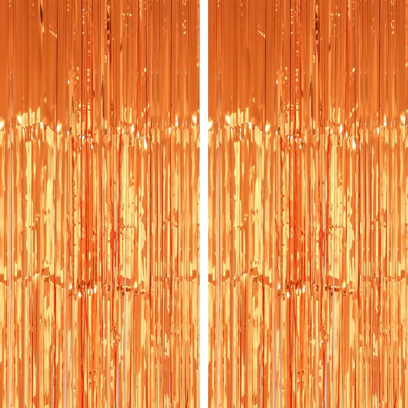 2-Pack Orange Tassel Curtain Set Metallic Foil Background for Events