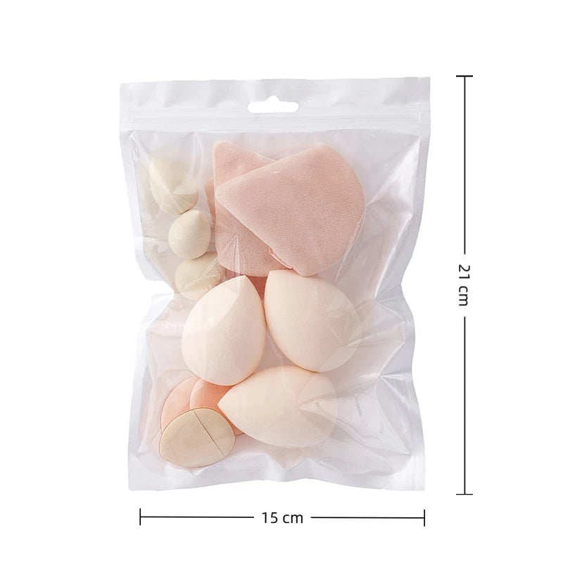 12Pcs All-Purpose Makeup Sponge Set with Dual-Use Beauty Egg & Powder Puffs