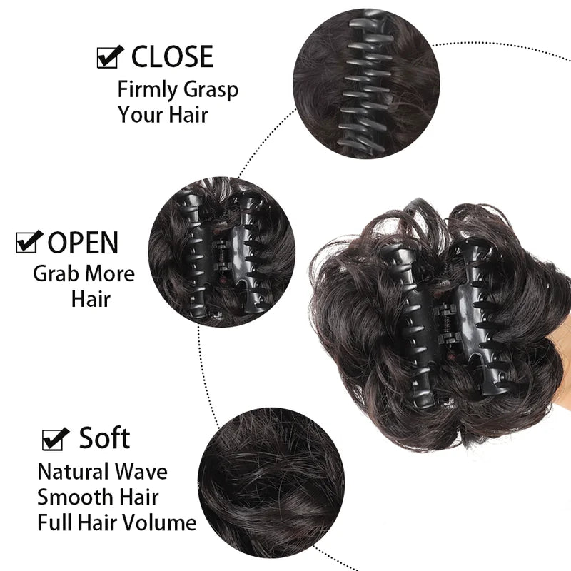 Messy Claw Hair Clip for Wavy Curly Updos - Synthetic Hairpiece for Women