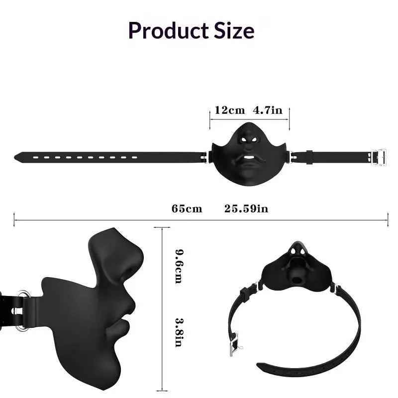 Black Silicone Half Face Mask with Adjustable Strap for Halloween Cosplay Party