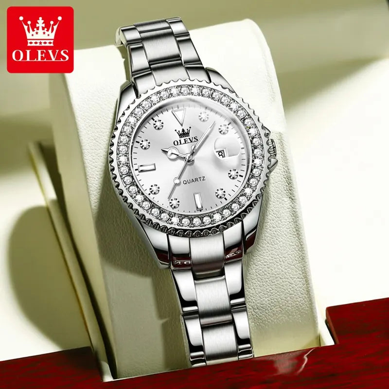 Women’s Quartz Watch with Diamond Dial Waterproof Stainless Steel Band Elegant Ladies Watch