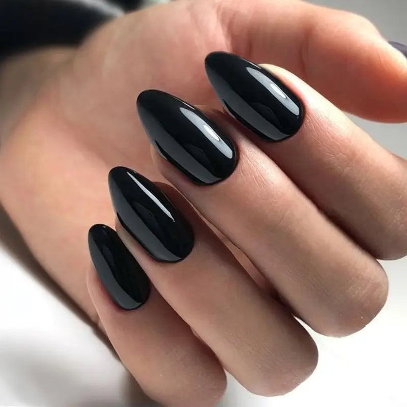 100Pcs Almond Press-On Fake Nails Medium Length Black Matte Nail Tips
