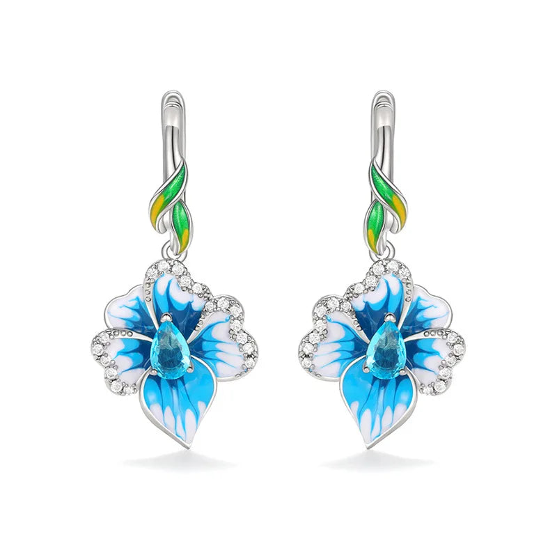 Elegant Purple Flower Pendant Earrings for Women Wedding Party Jewelry