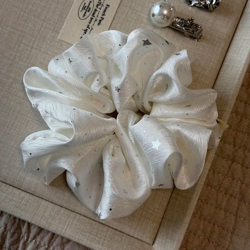Romantic Star Print Satin Scrunchies for Women - Shiny Elastic Hair Ties, Elegant Hair Accessories for Daily & Party Wear