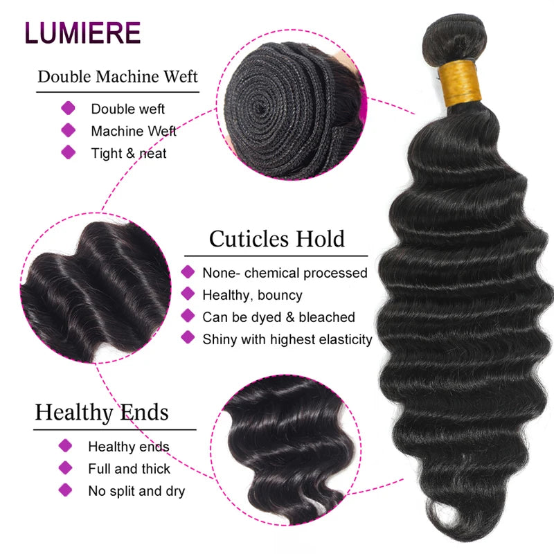 Deep Wave Human Hair Bundles with Closure - Wavy Curly Weave Extensions