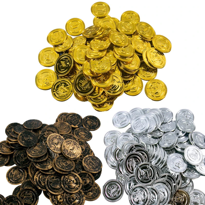 Pirate Coins Set for Kids Halloween Party Favors - Plastic Game Coins, 20-60 Pieces