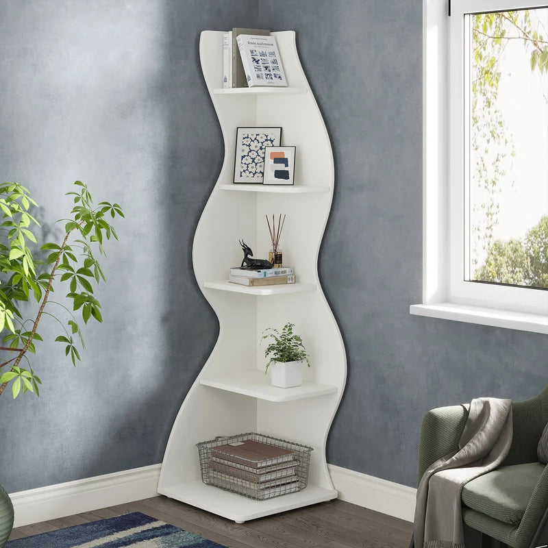 Modern 5-Tier Corner Wall Shelf - Space-Saving Bookcase & Plant Stand