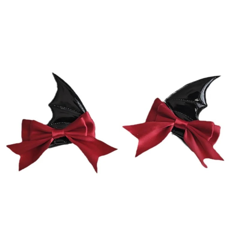 Halloween Devil Horn Bow Hair Clips & Bat Wing Hairpins for Cosplay